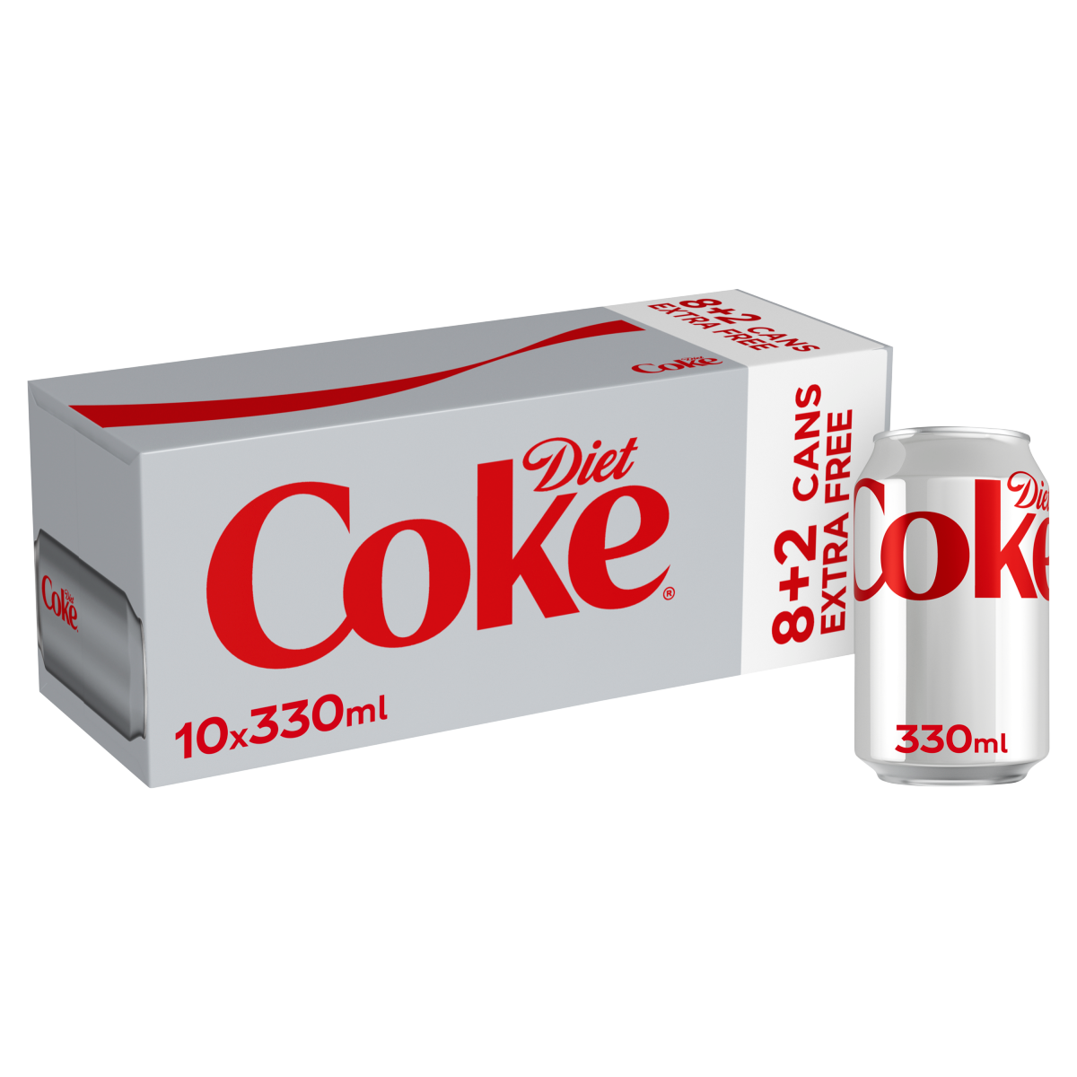 Diet Coke Cola 10 x 330ml (8 x 330ml + 2 x 330ml Extra Free) Cans