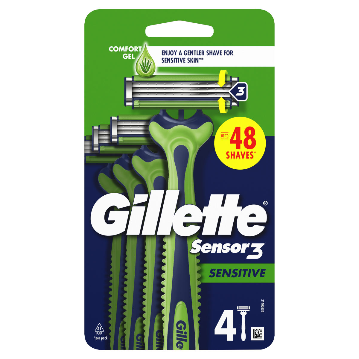 Gillette Sensor3 Sensitive, Disposable Razors For Men, 4-Pack Razors