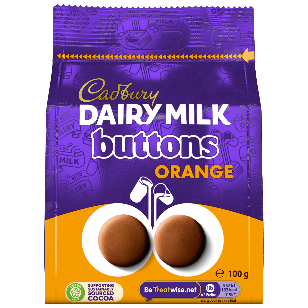 Cadbury Dairy Milk Chocolate Orange Buttons Bag 100g