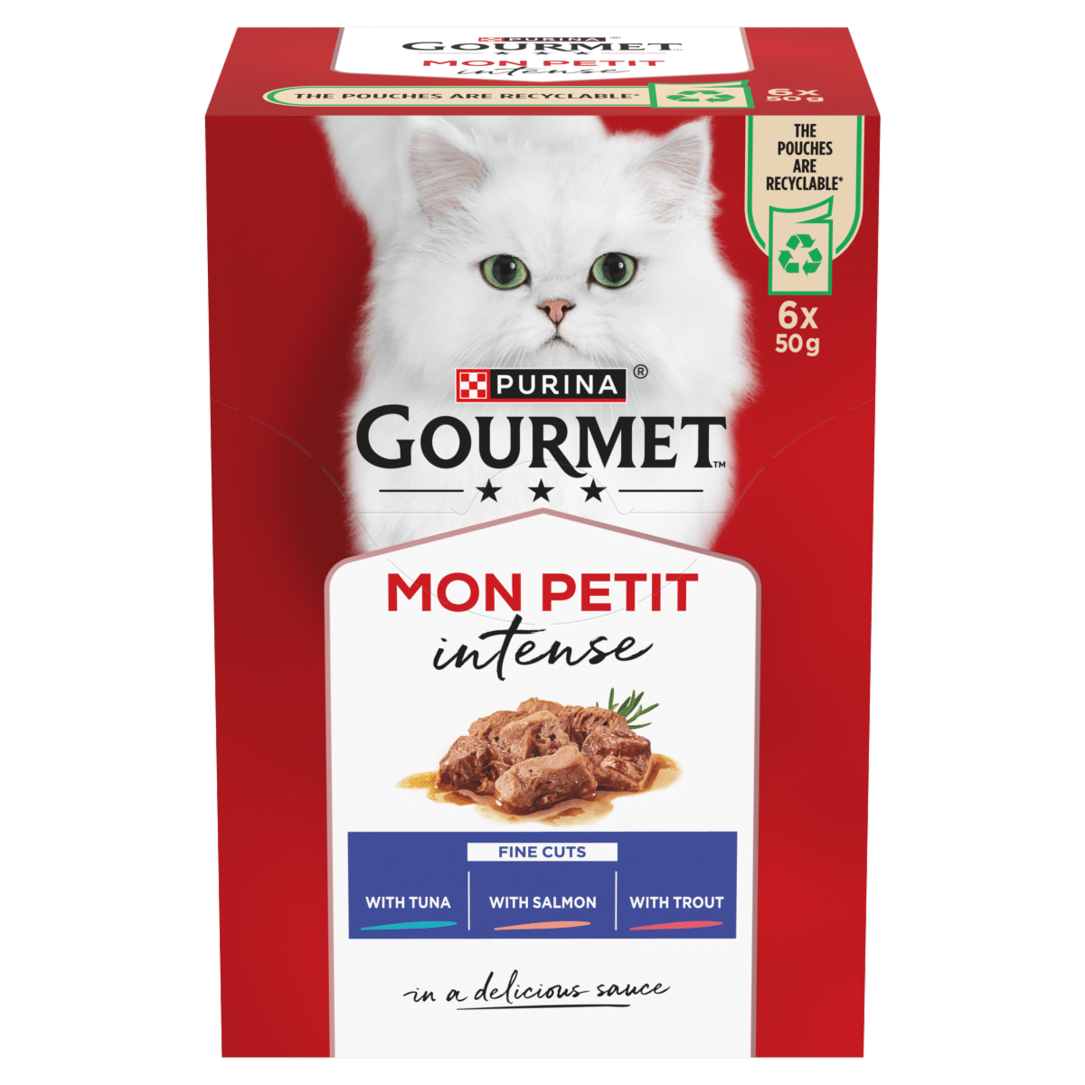 GOURMET Mon Petit Intense Tuna, Salmon, Trout Wet Cat Food 6x50g