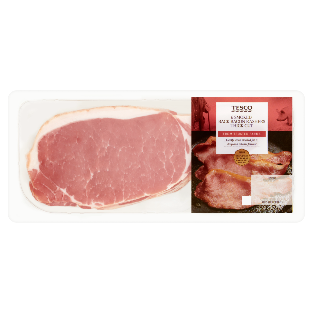 Tesco 6 Smoked Back Bacon Rashers Thick Cut 300g