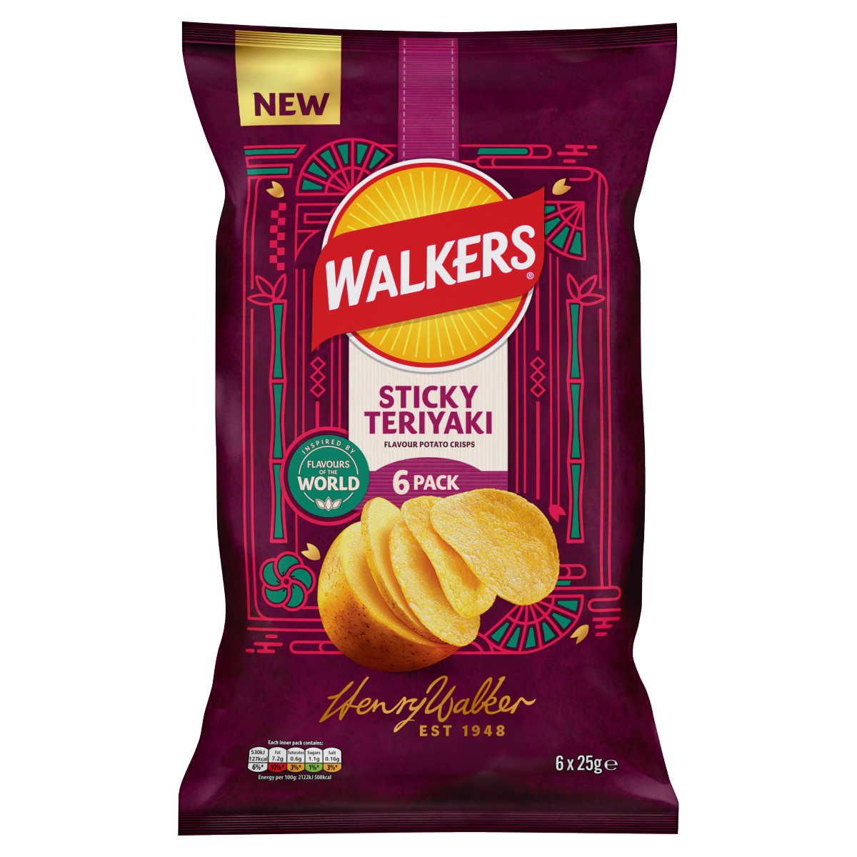 Walkers Sticky Teriyaki Flavour  Sharing Crisps Multipack 6x25g