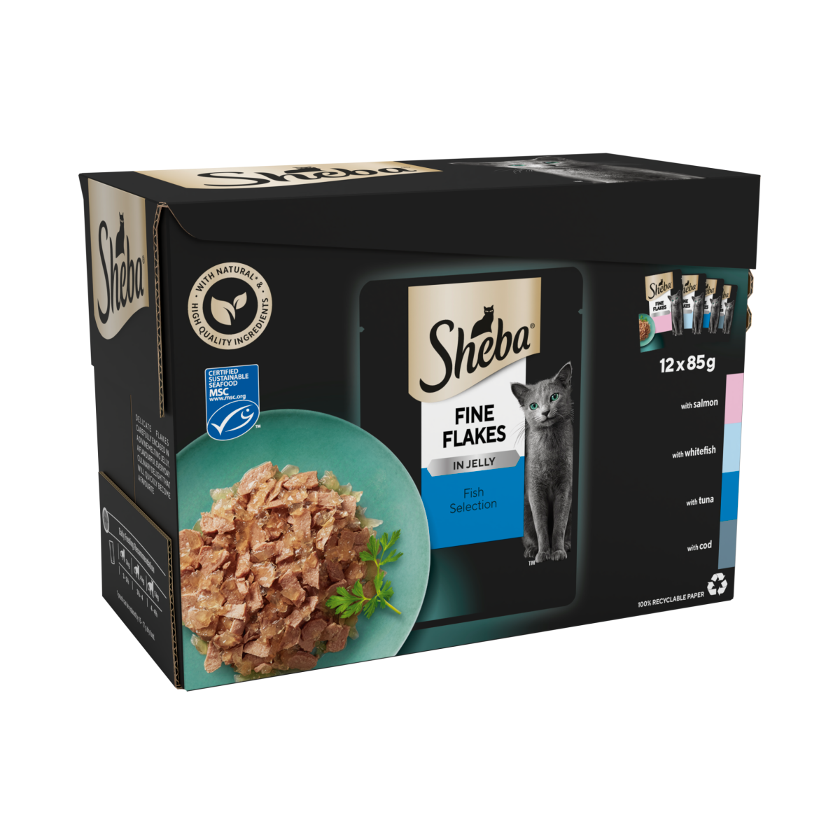 Sheba Fine Flakes Adult Cat Food Pouch Fish Selection in Jelly 12 x 85g