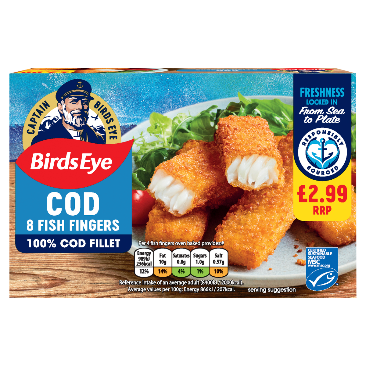 Birds Eye 8 Cod Fish Fillet 224g