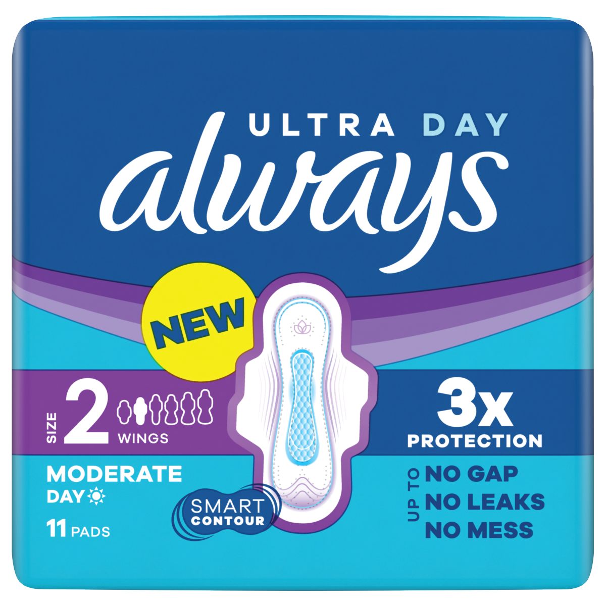 Always Ultra Sanitary Towels Moderate Flow Day  (Size 2) Wings 11 Pads For Menstrual Periods