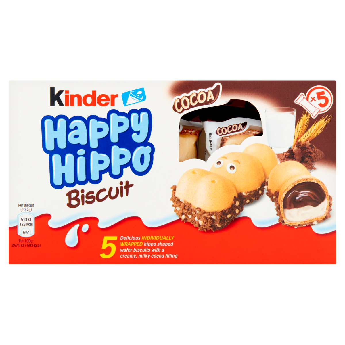 Kinder Happy Hippo Chocolate Cream Biscuits Multipack 5 x 20.7g (103g)
