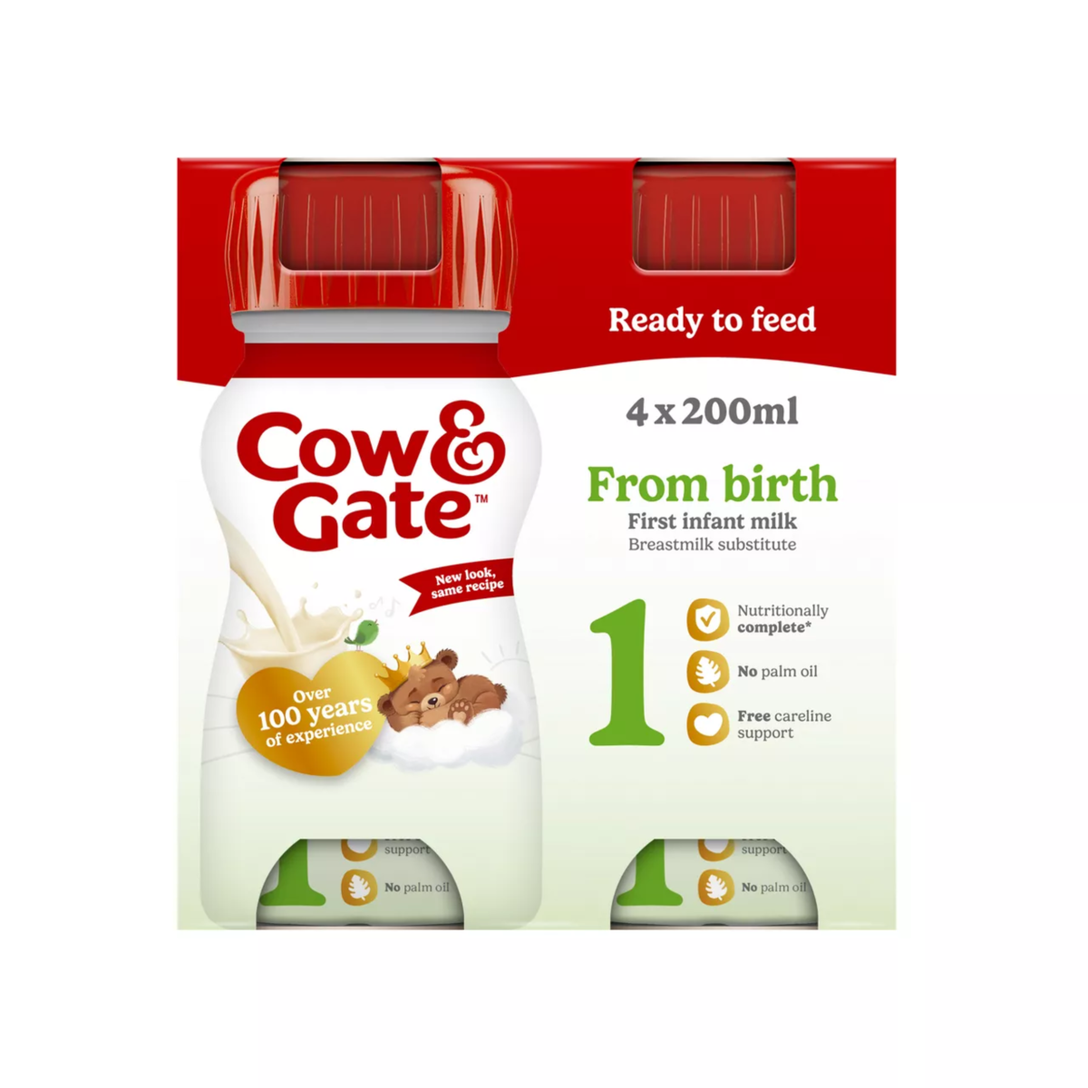 Cow & Gate 1 First Baby Milk Formula Liquid Multipack From Birth, 4 x 200ml