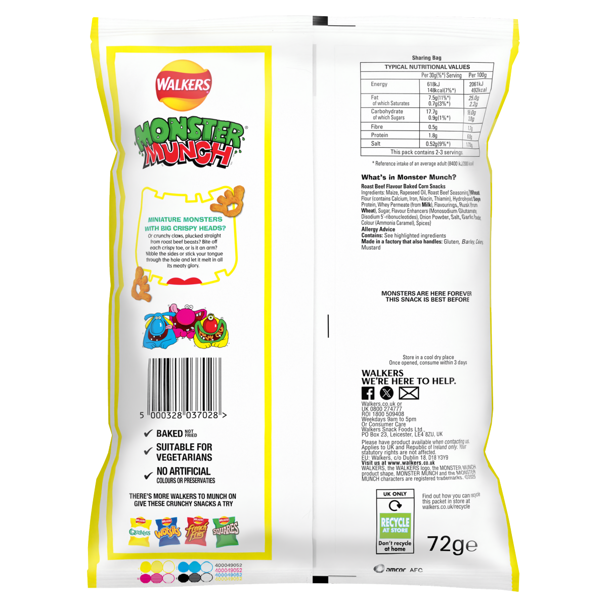 Walkers Monster Munch Roast Beef Crisps 72g PMP £1.35 RRP