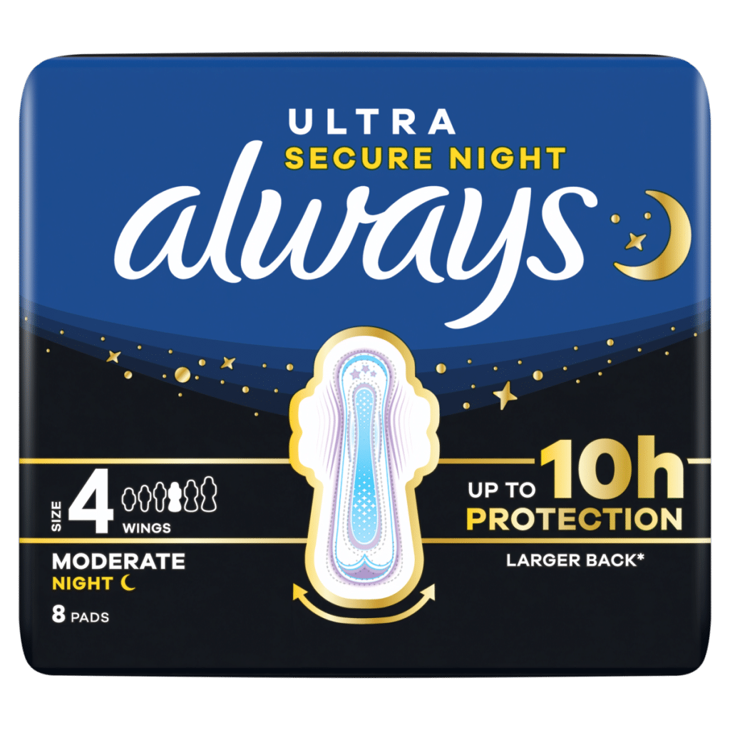 Always Ultra Sanitary Towels Moderate Night (Size 4) Wings 8 Pads, For Menstrual Periods