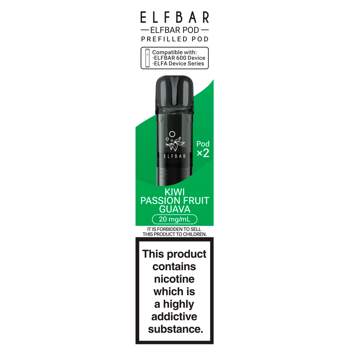 Elfbar 2 Kiwi Passion Fruit Guava Prefilled Pod 20mg/ml