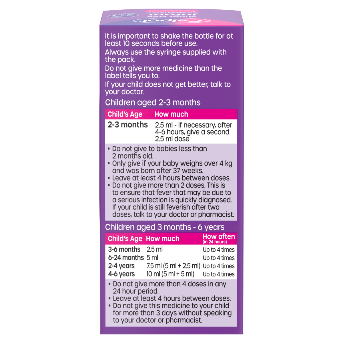 Calpol Infant Sugar-Free Oral Suspension Paracetamol 2+ Months 100ml