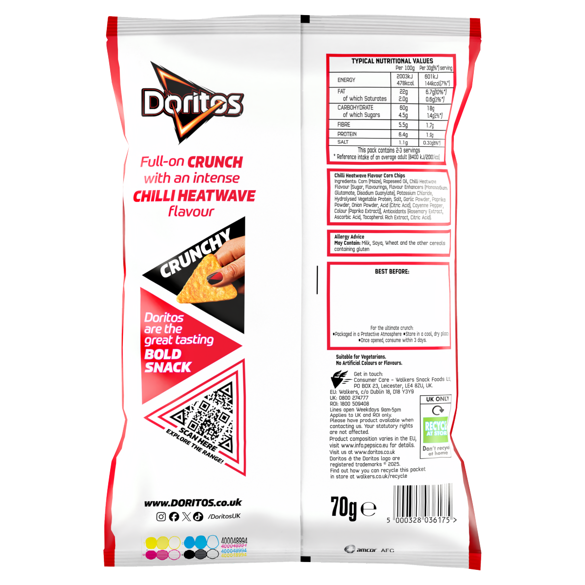 Doritos Chilli Heatwave Tortilla Chips Sharing Bag Crisps 70g PMP RRP £1.35