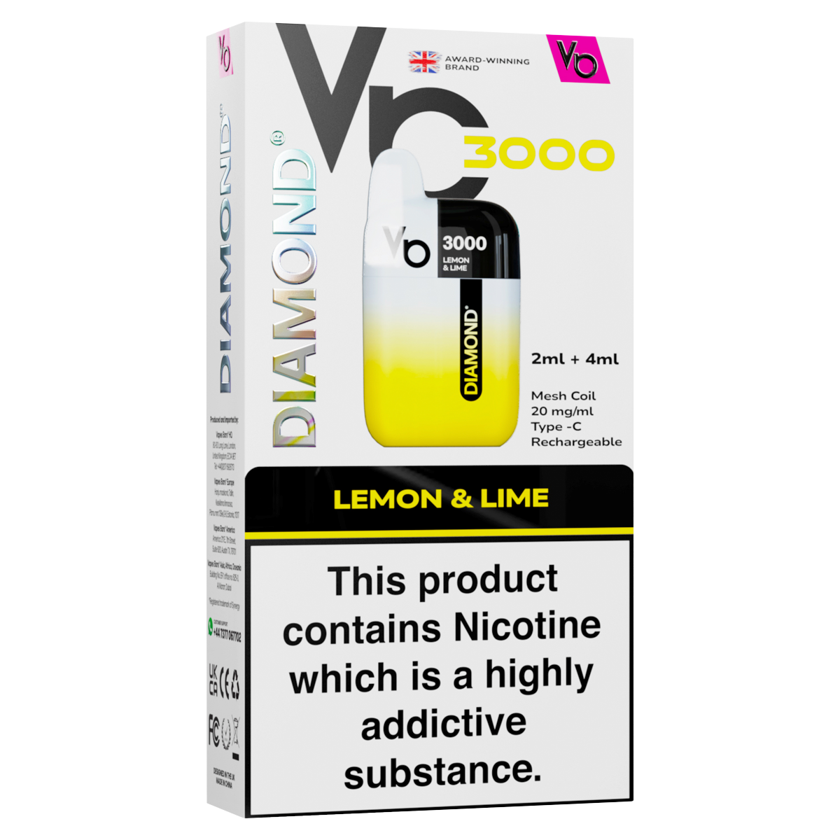 Vapes Bars Diamond 3000 Lemon & Lime 20mg/ml