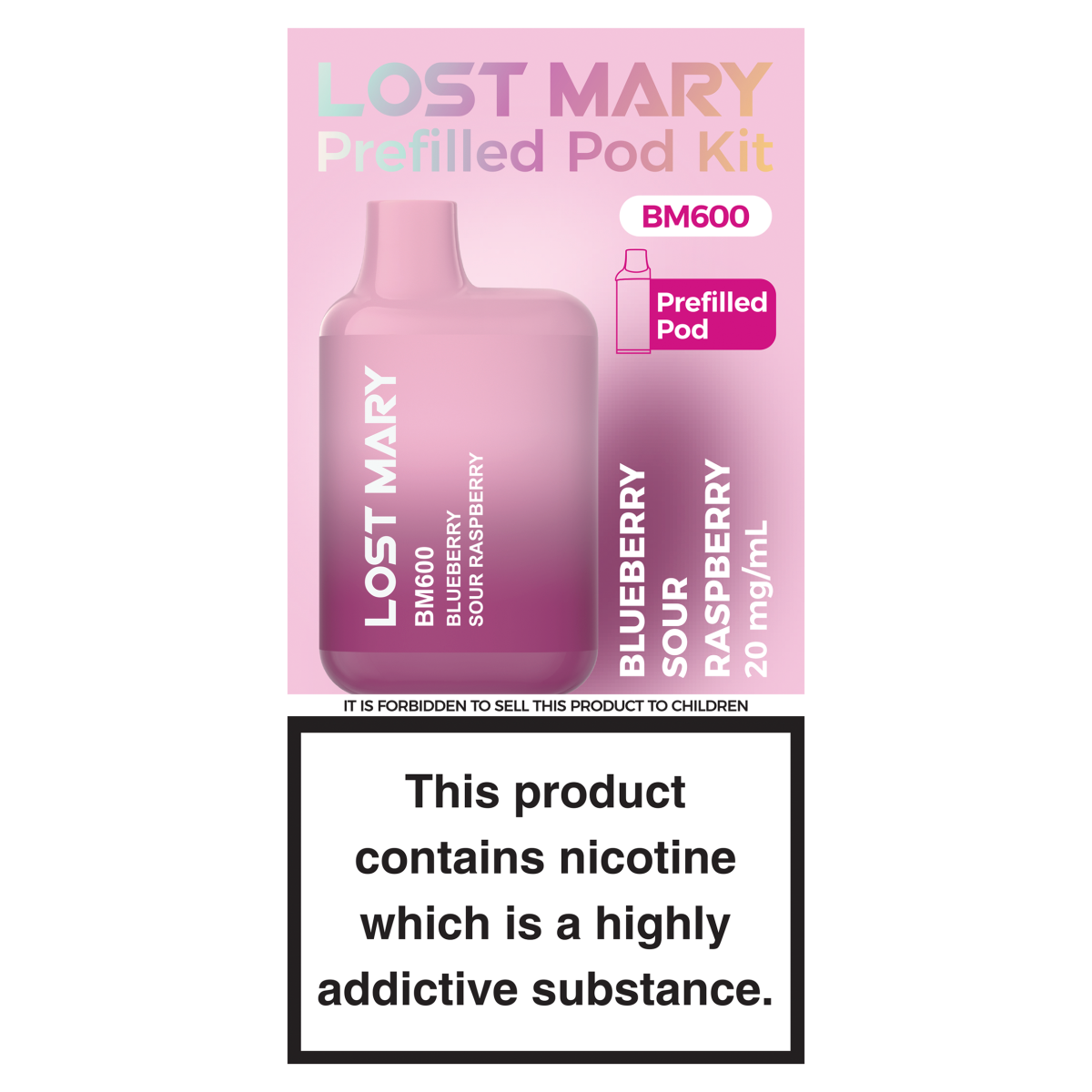 Lost Mary BM600 Blueberry Sour Raspberry Prefilled Pod Kit 20mg/ml