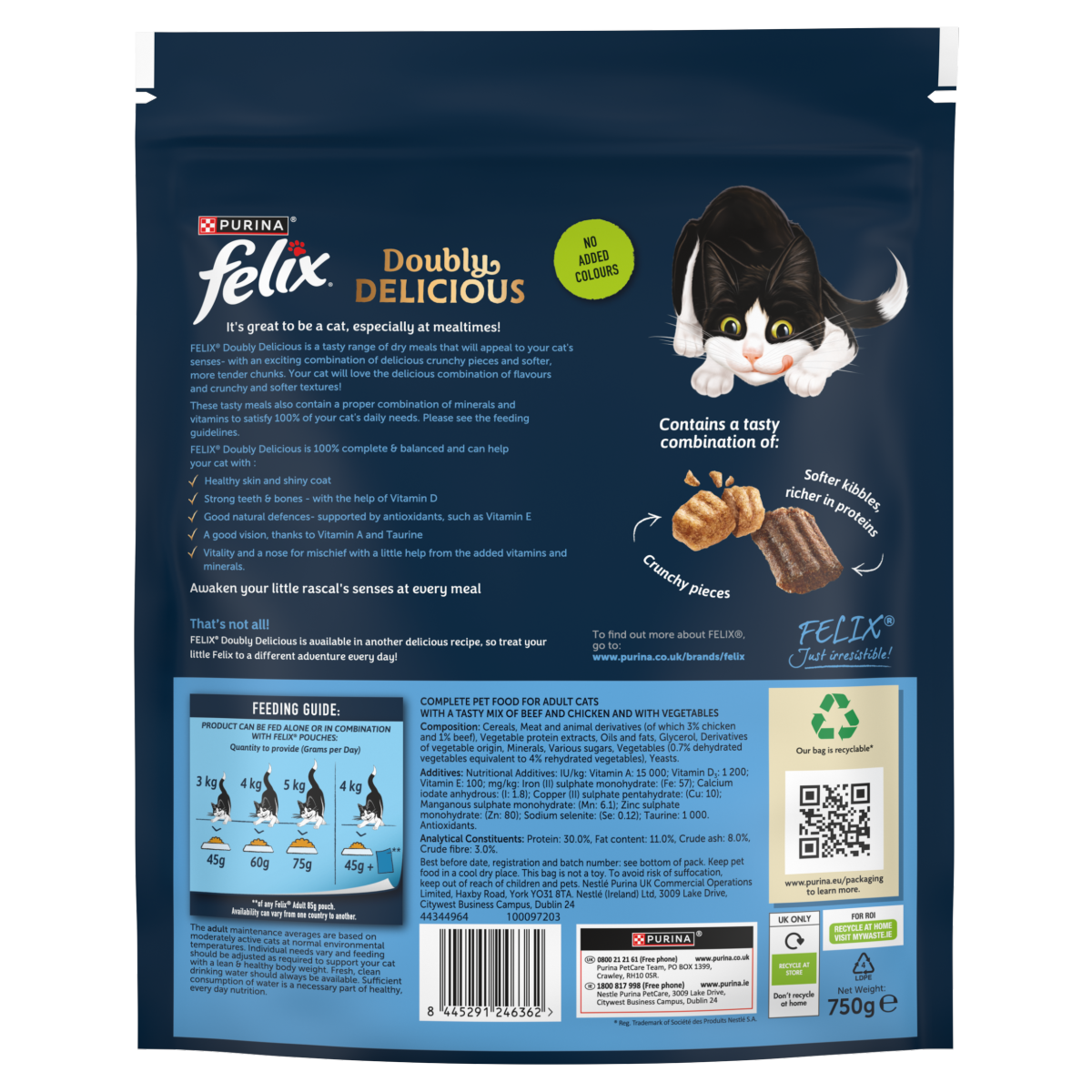 FELIX Doubly Delicious Beef, Chicken & Veg Dry Cat Food 750g