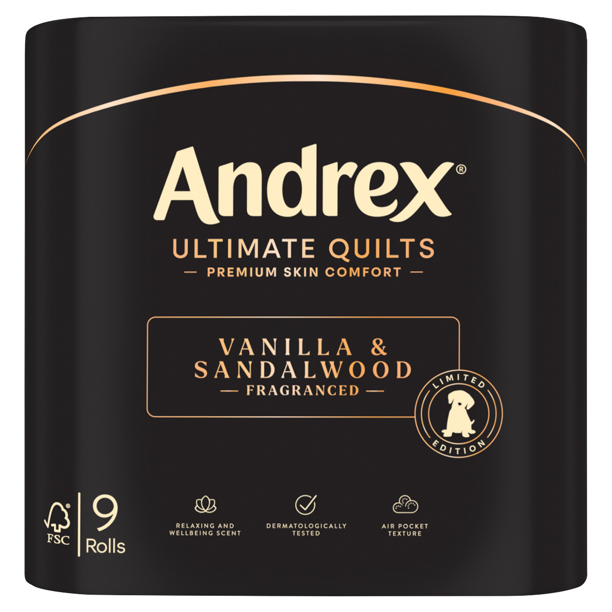 Andrex Limited Edition Ultimate Quilts 9 Vanilla & Sandalwood Fragranced Rolls