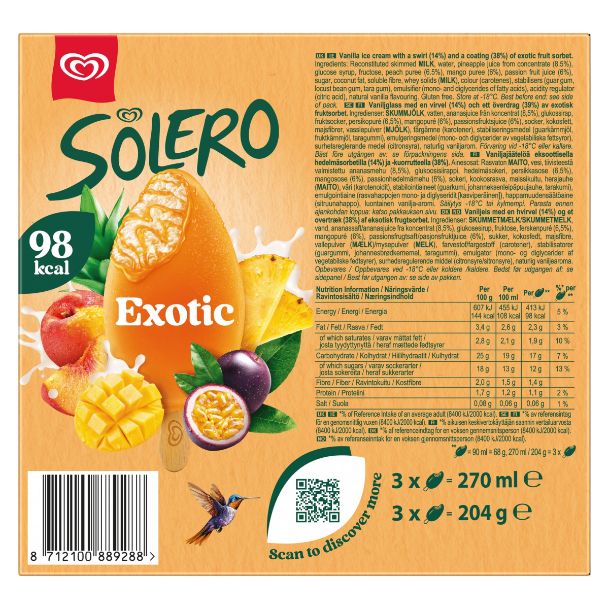 Solero  Ice Cream Sticks Exotic 3x 90 ml