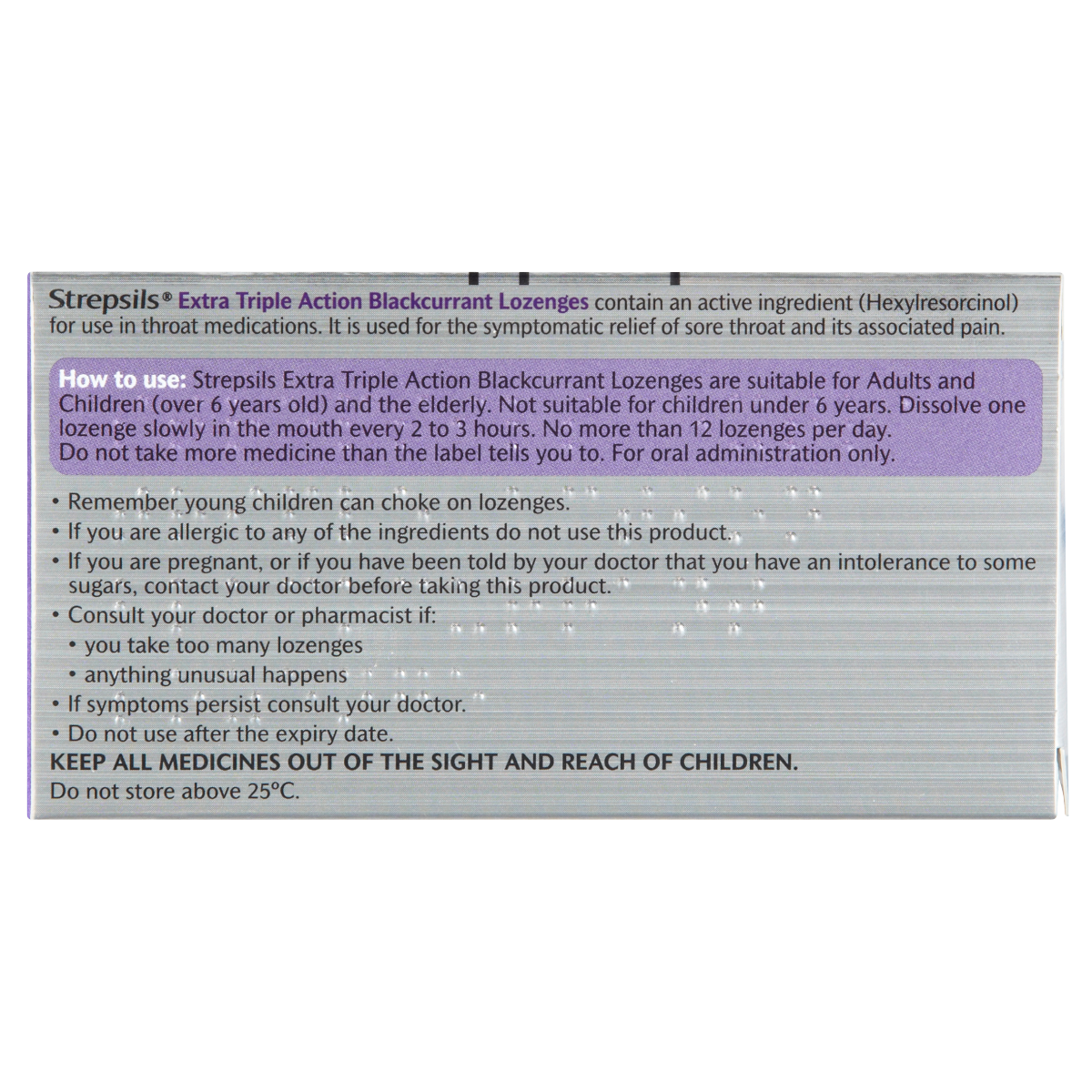 Strepsils Extra Triple Action Blackcurrant Lozenges 24 Lozenges