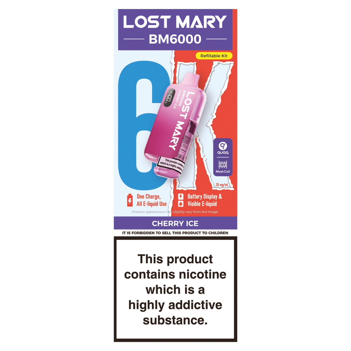 Lost Mary BM6000 Refillable Kit Cherry Ice 20mg/ml