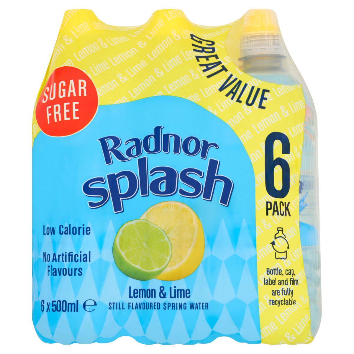 Radnor Splash Lemon & Lime Still Flavoured Spring Water 6 x 500ml