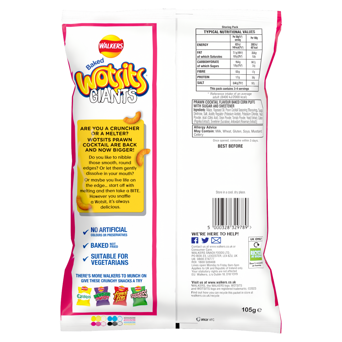 Walkers Wotsits Giants Snacks Prawn Cocktail Sharing Crisps 105g