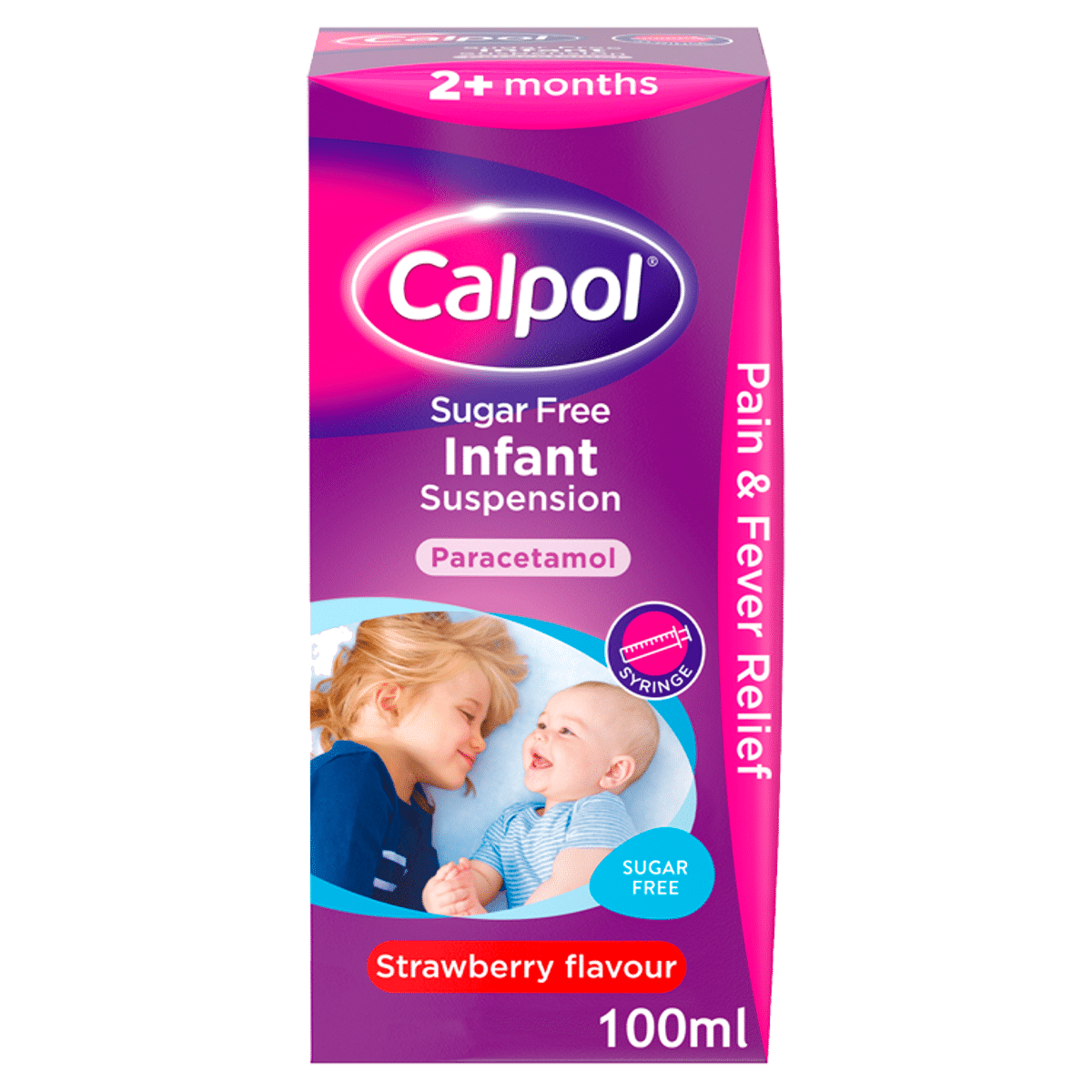 Calpol Sugar Free Infant Suspension, Paracetamol Medication, 2+ Months, Strawberry Flavour, 100ml