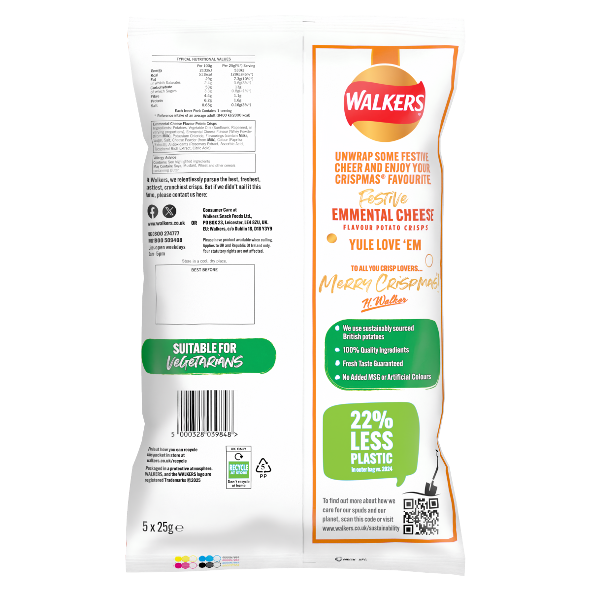 Walkers Limited Edition Festive Emmental Cheese Multipack Crisps 5x25g