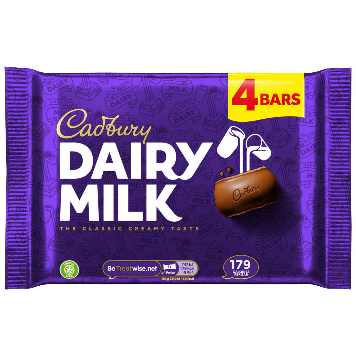 Cadbury Dairy Milk Chocolate Bar 4 Pack Multipack 134g (4 x 33.5g)