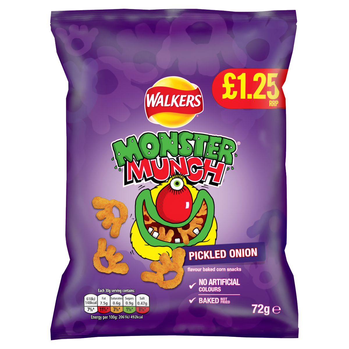Walkers Monster Munch Pickled Onion Snacks Crisps £1.25 RRP PMP 72g