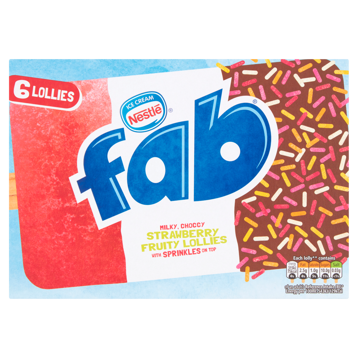 Fab Strawberry Ice Lollies 6x58ml