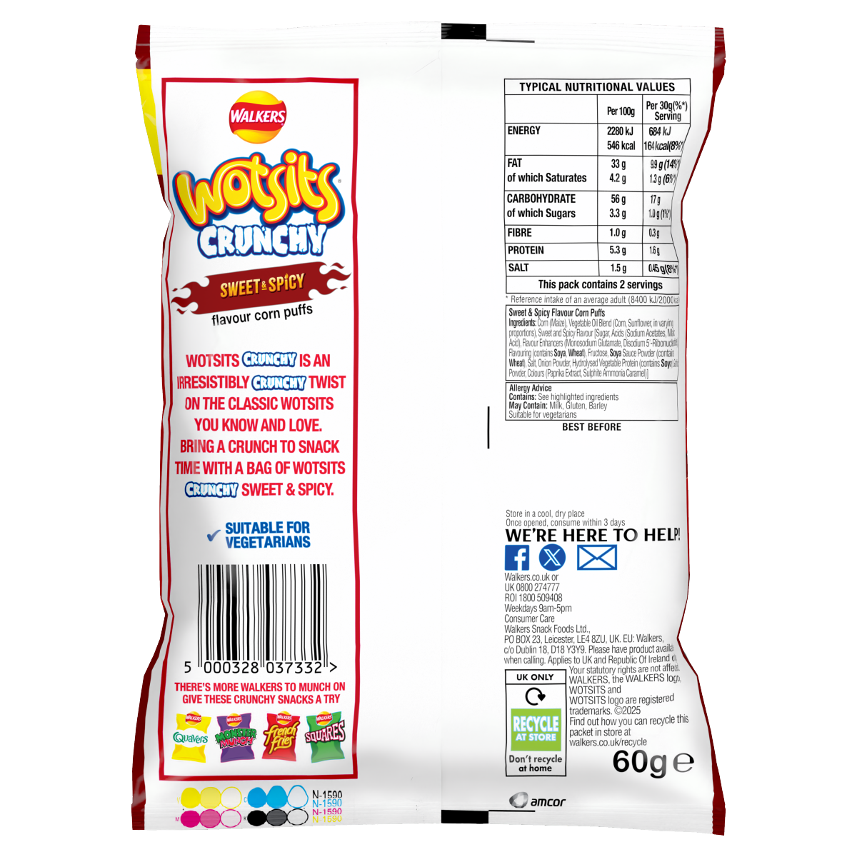 Wotsits Crunchy Sweet & Spicy Sharing Bag Crisps 60g PMP £1.35 RRP