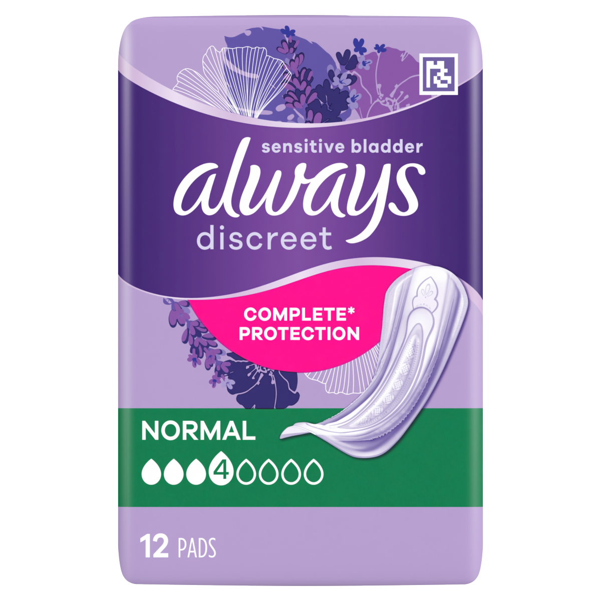 Always Discreet Incontinence Pads Women Normal 12 Count