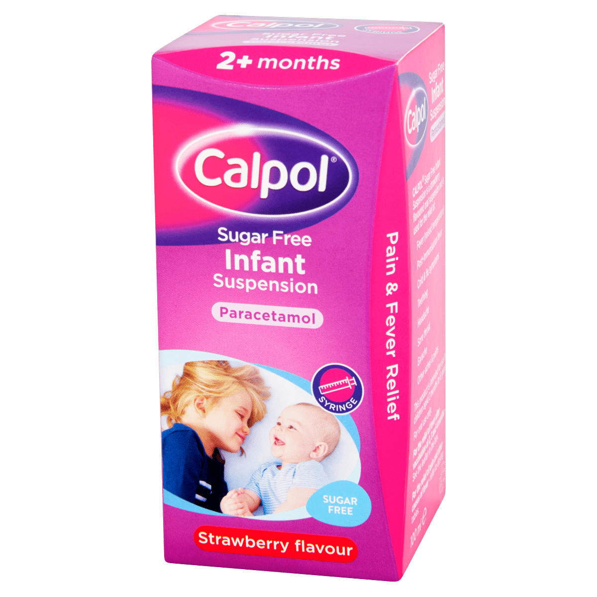 Calpol Sugar Free Infant Suspension, Paracetamol Medication, 2+ Months, Strawberry Flavour, 100ml