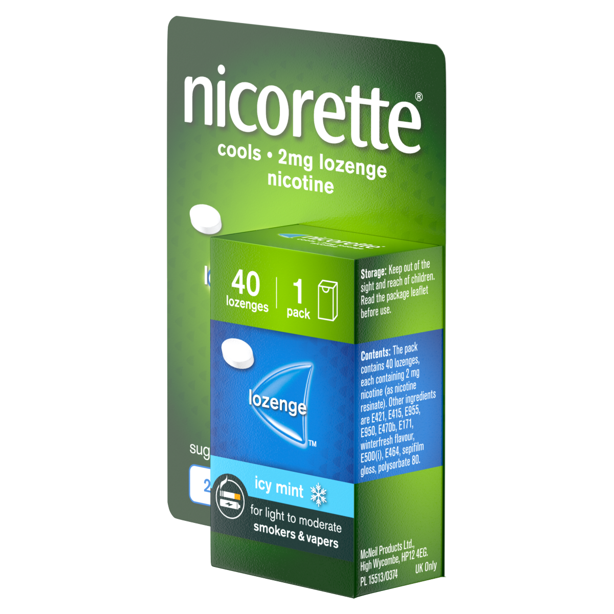 Nicorette 2mg Cools Lozenge 40 pieces,Quit Smoking or Quit Vaping Aid