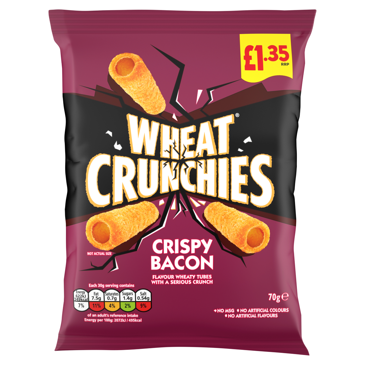 Wheat Crunchies Crispy Bacon Flavour Wheaty Tubes 70g