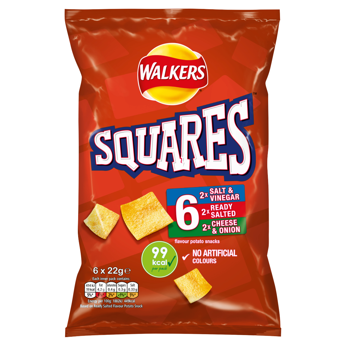 Walkers Squares Flavour Potato Snacks 6 x 22g