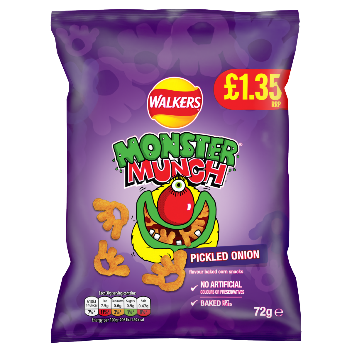 Walkers Monster Munch Pickled Onion Crisps 72g PMP £1.35 RRP