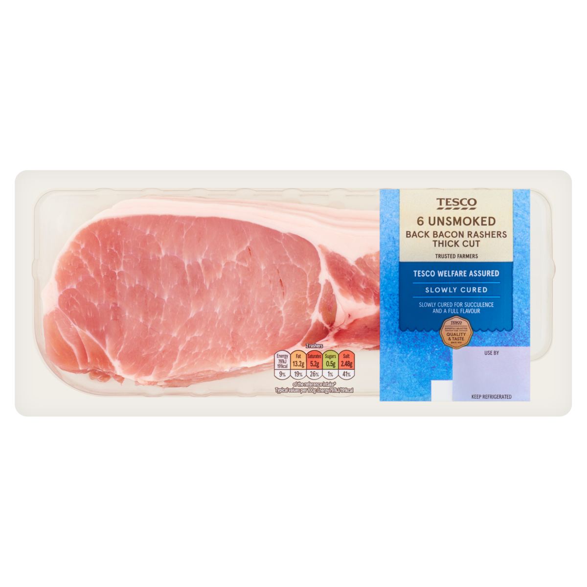 Tesco 6 Unsmoked Thick Cut Back Bacon Rashers 300g