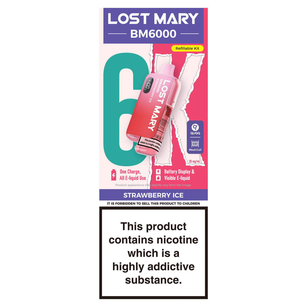 Lost Mary BM6000 Strawberry Ice Refillable Kit 20mg/ml