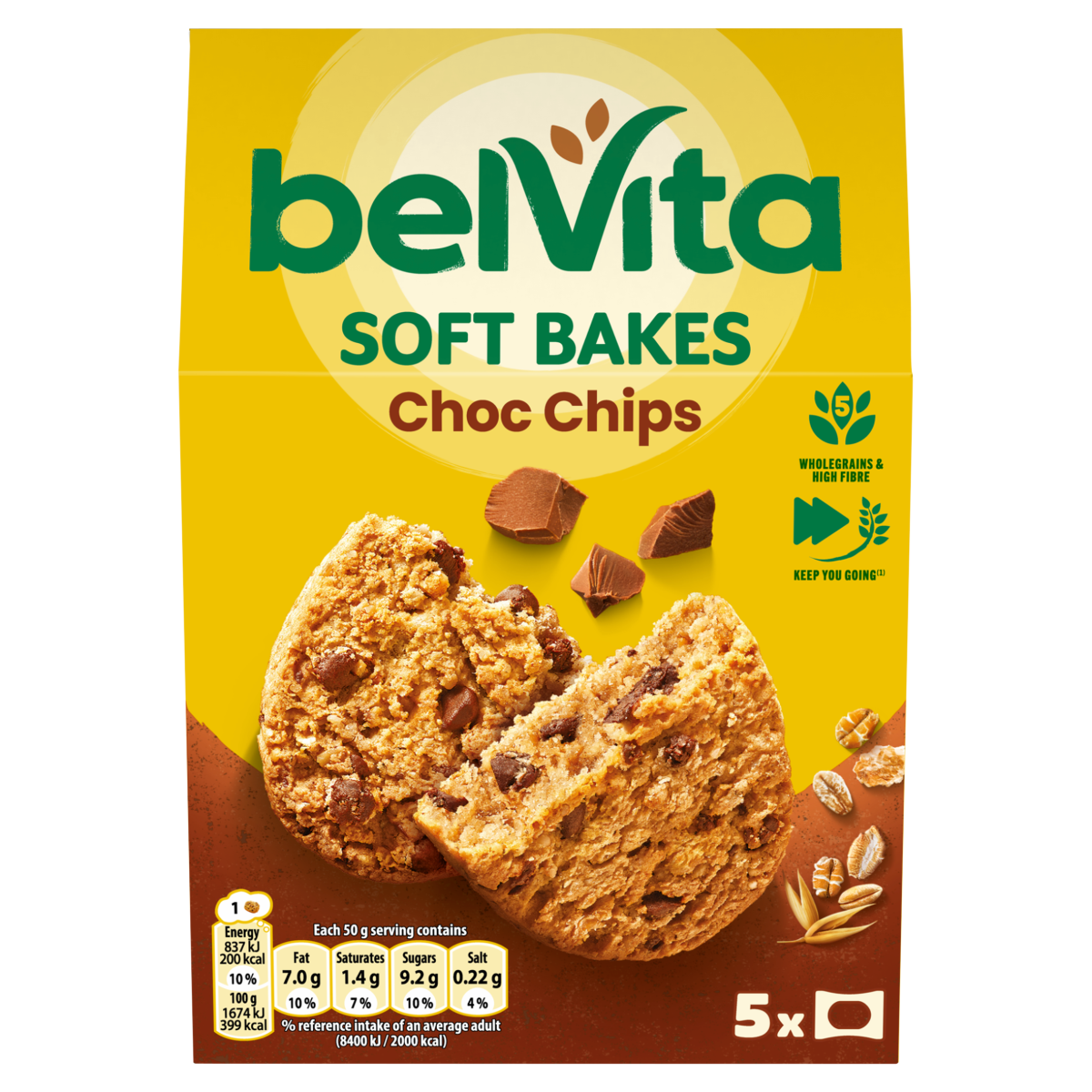 Belvita Soft Bakes Chocolate Chip Cereal Snack Bars Multipack 250g (5 x 50g)