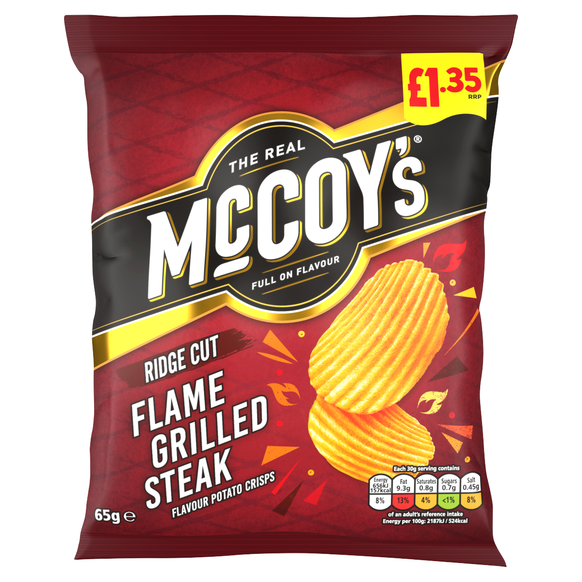 McCoy’s Ridge Cut Flame Grilled Steak Flavour Potato Crisps 65g