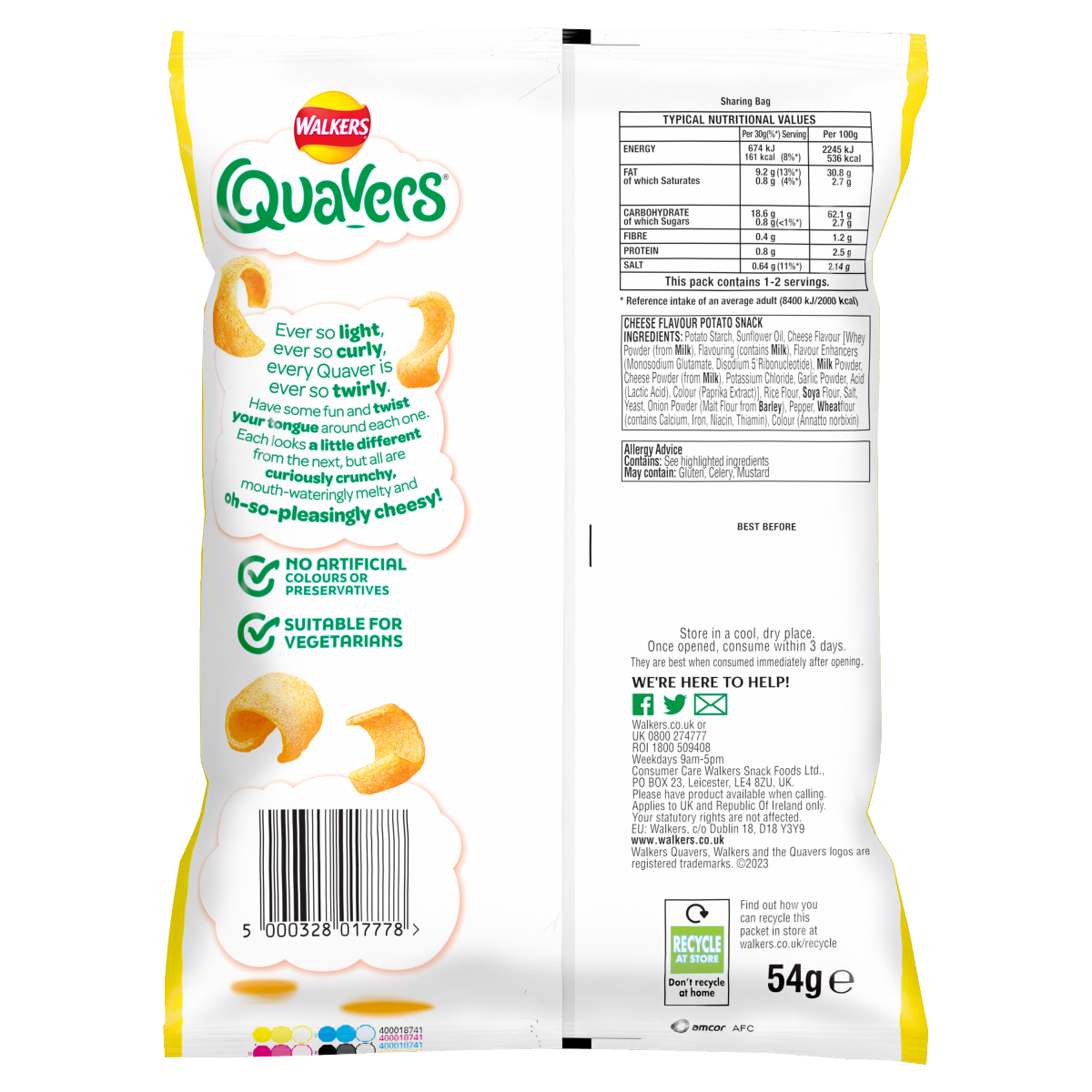 Walkers Quavers Cheese Snacks Crisps £1.25 RRP PMP 54g