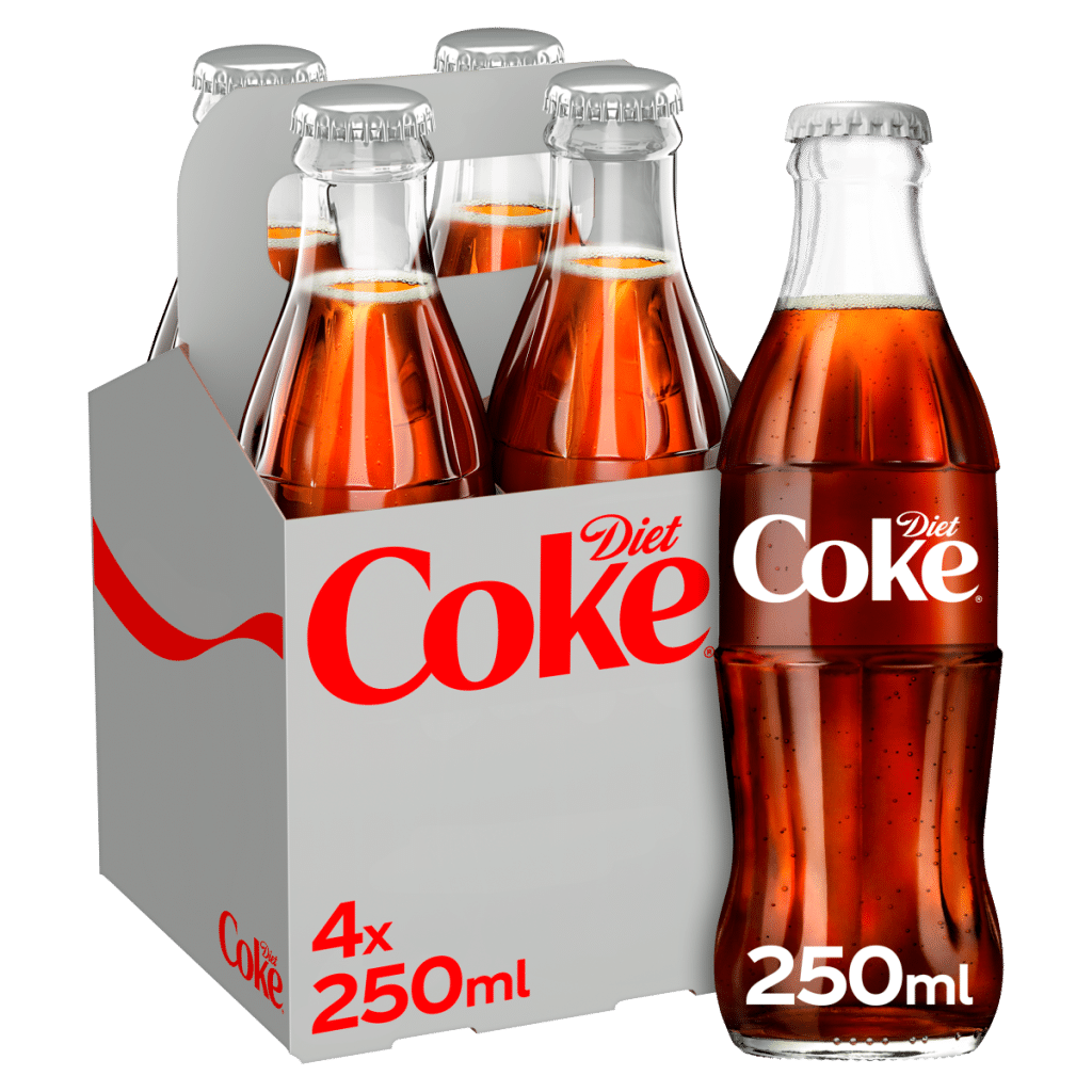 Diet Coke Cola 4 x 250ml Glass Bottles