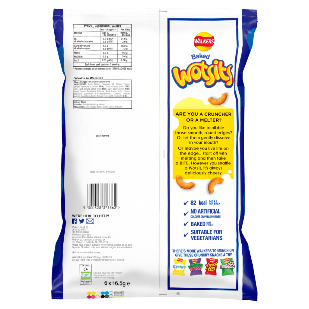 Wotsits Really Cheesy Snacks Multipack Cheese Crisps 6×16.5g