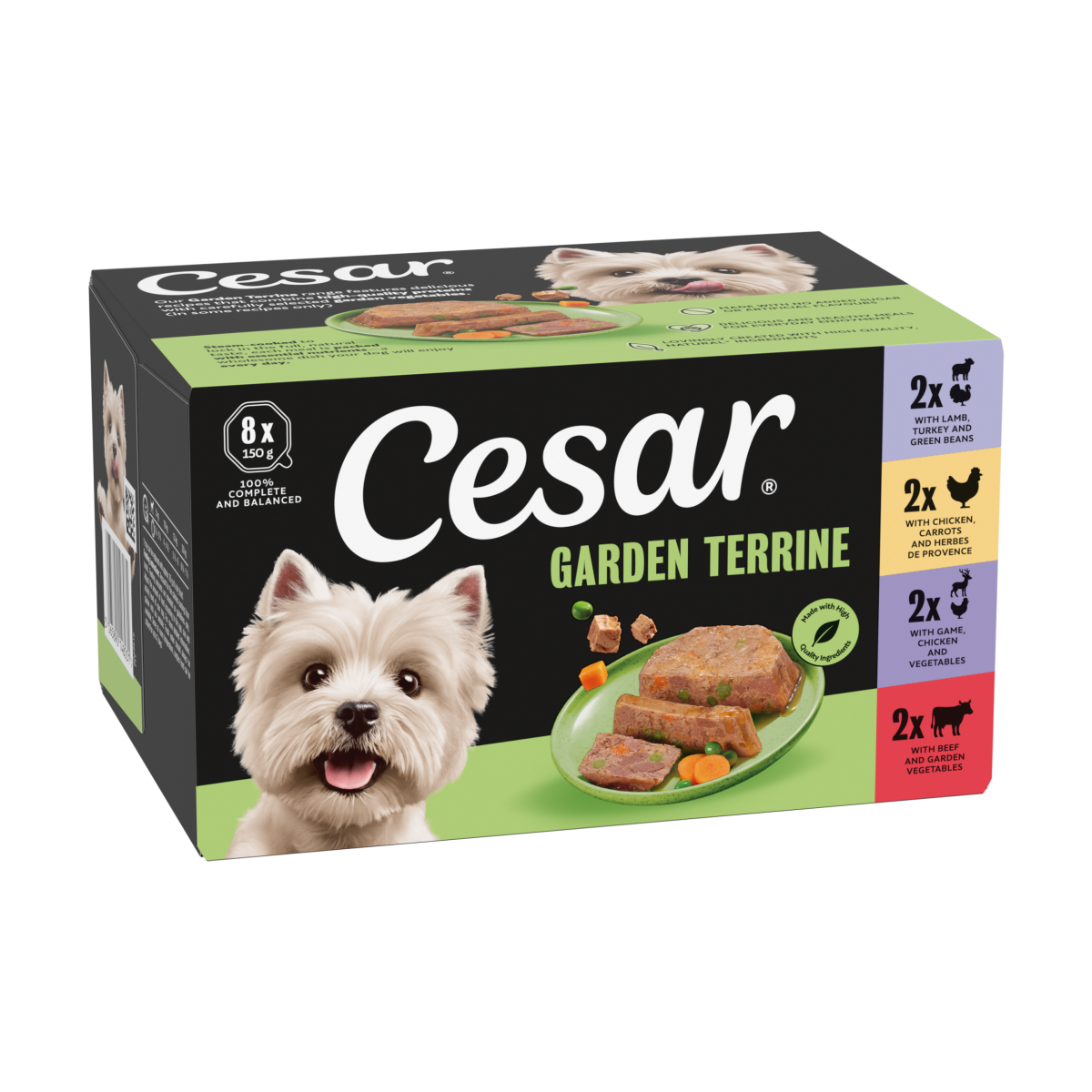 Cesar Garden Terrine Wet Dog Food tray Beef,Lamb,Poultry,Game Loaf 8 x 150g