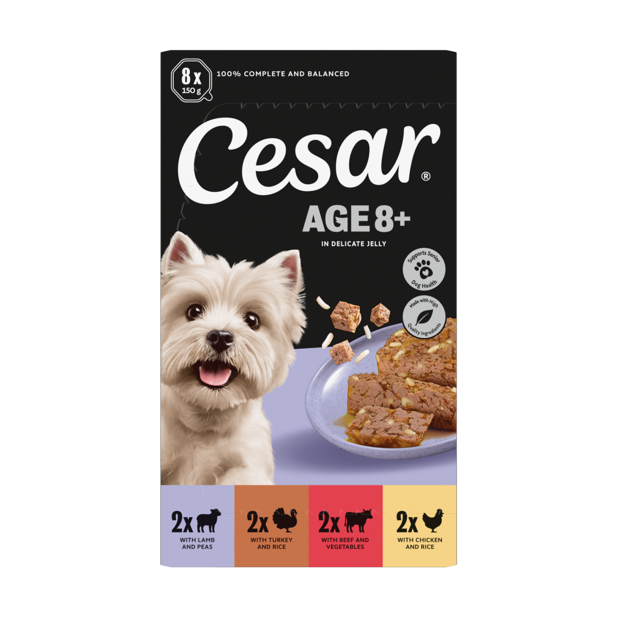 Cesar Senior 8+Wet Dog Food tray Poultry,Lamb,Beef Chunks in Jelly 8 x150g