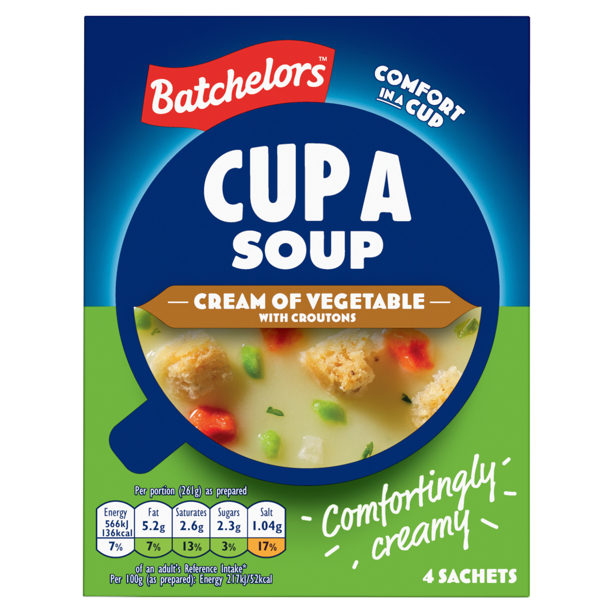 Batchelors Cup a Soup 4 Cream of Vegetable with Croutons Sachets 122g