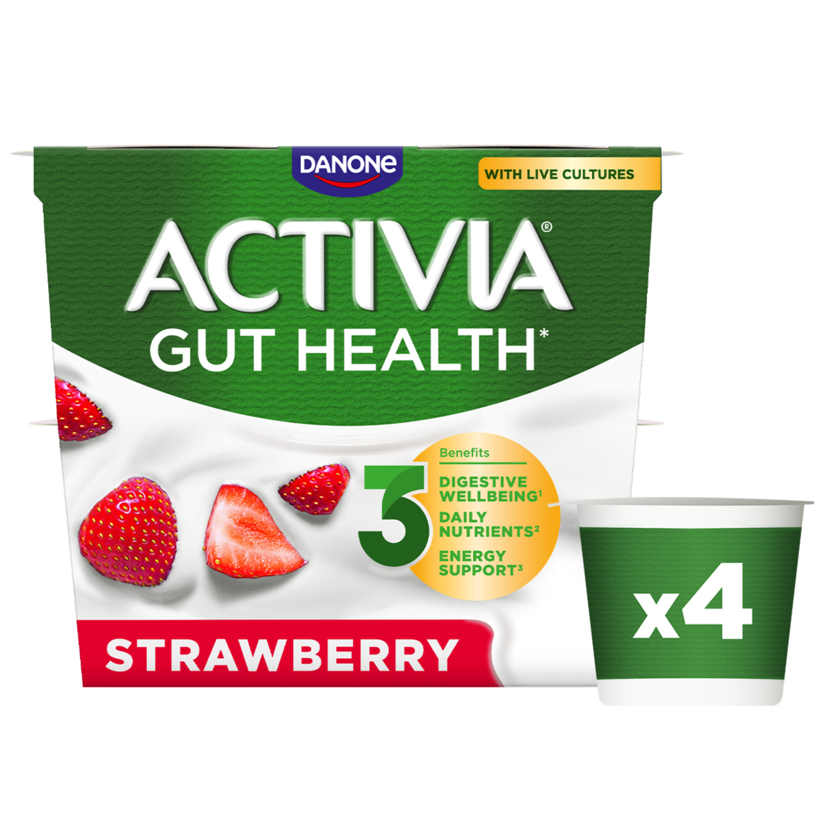 Activia Strawberry Gut Health Fruit Yoghurt Multipack 4x115g