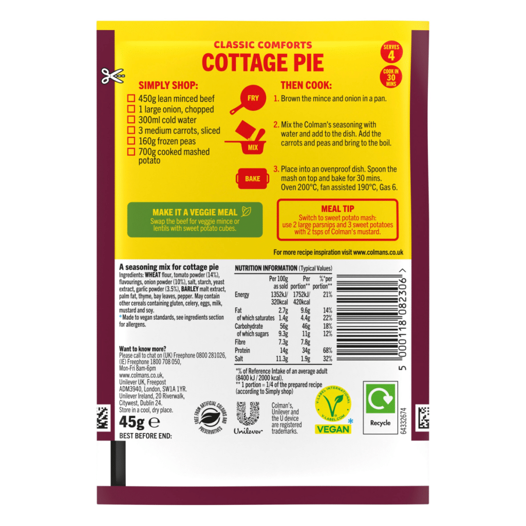 Colman’s Classic Comforts Cottage Pie Recipe Mix 45 g
