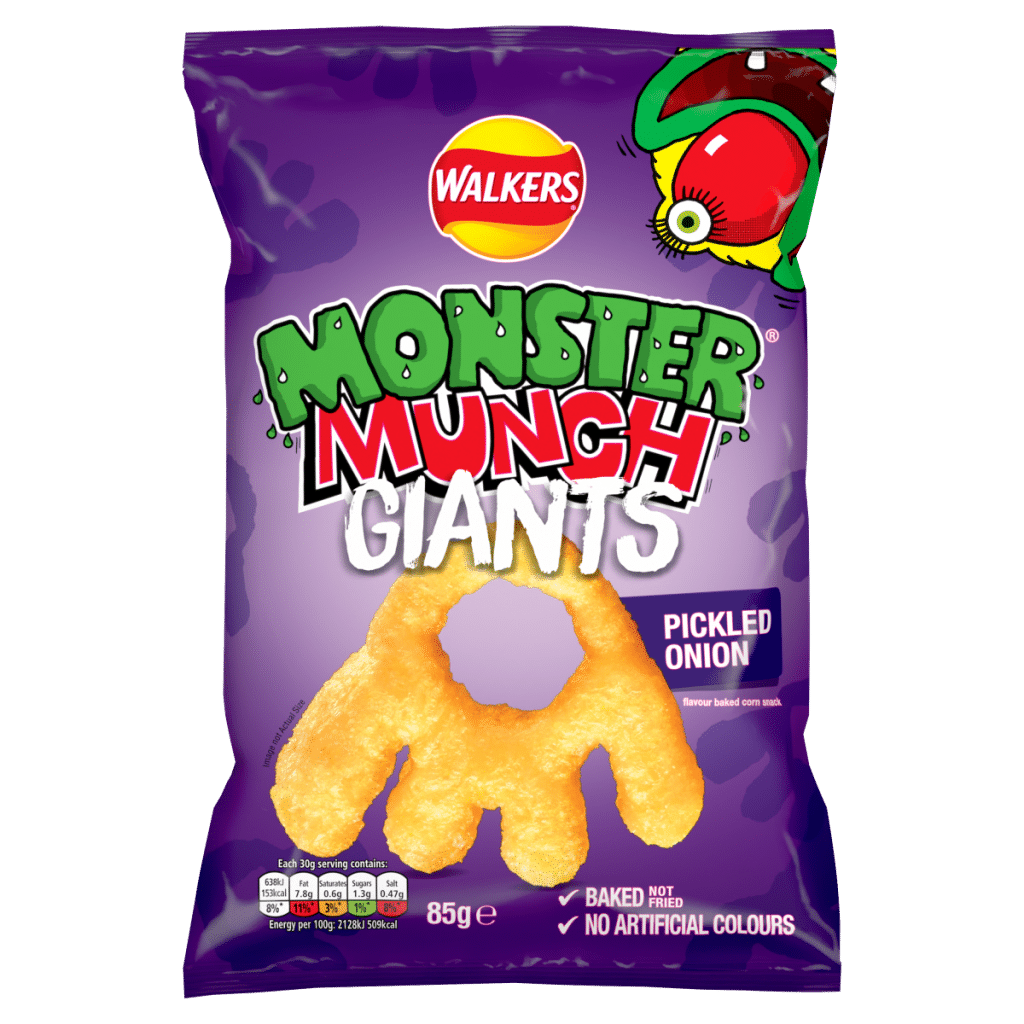 Walkers Monster Munch Snacks Giants Pickled Onion Sharing Crisps 85g